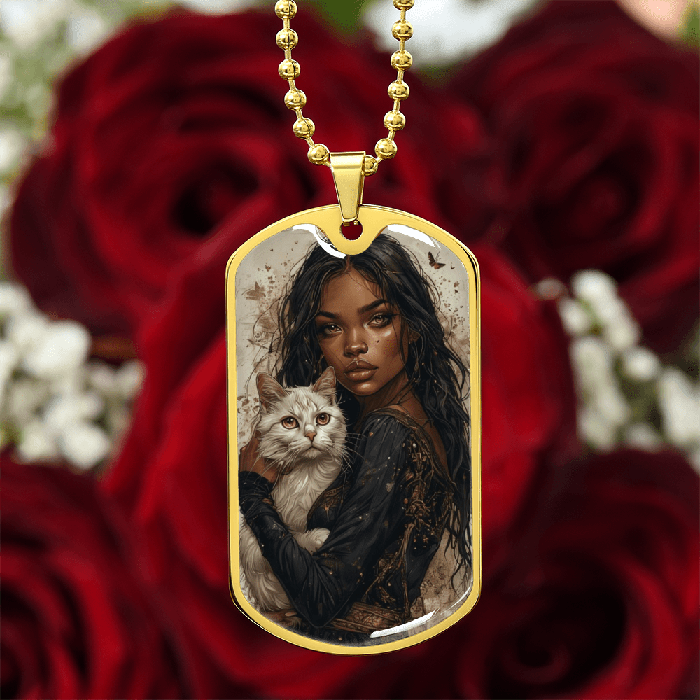 Beautiful Strong Cat Lady Dog Tag Necklace