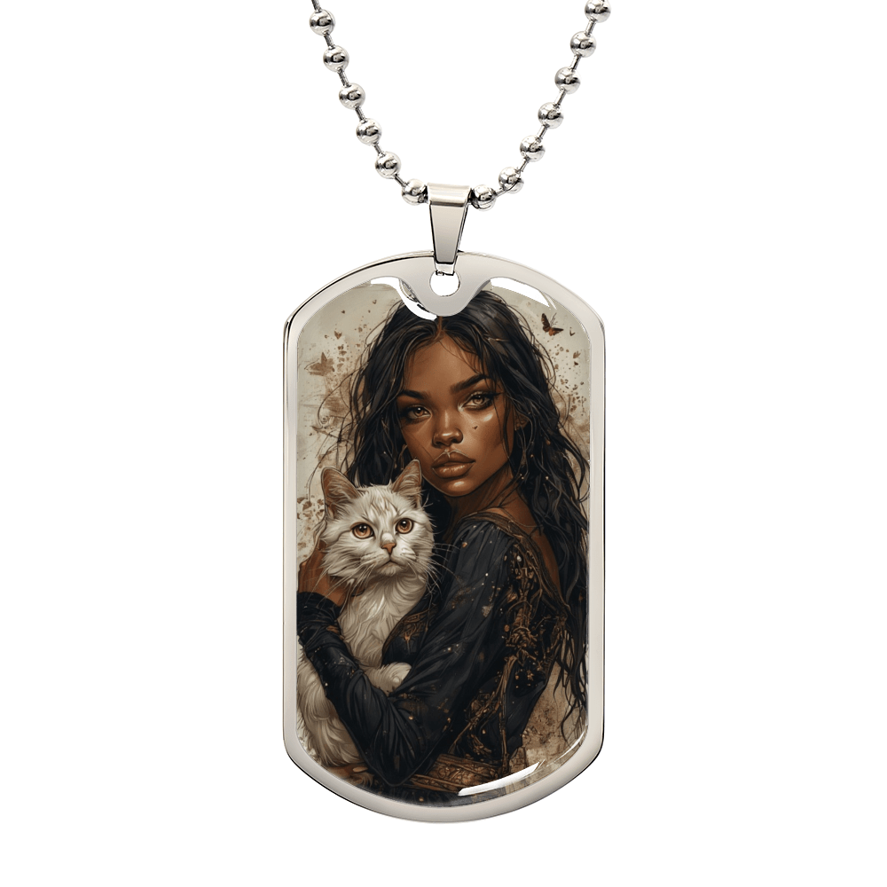 Beautiful Strong Cat Lady Dog Tag Necklace