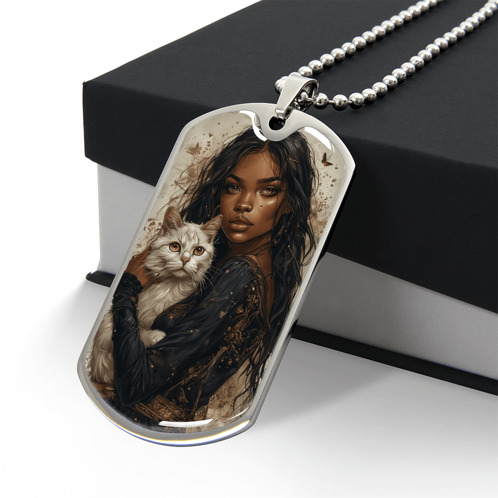 Beautiful Strong Cat Lady Dog Tag Necklace