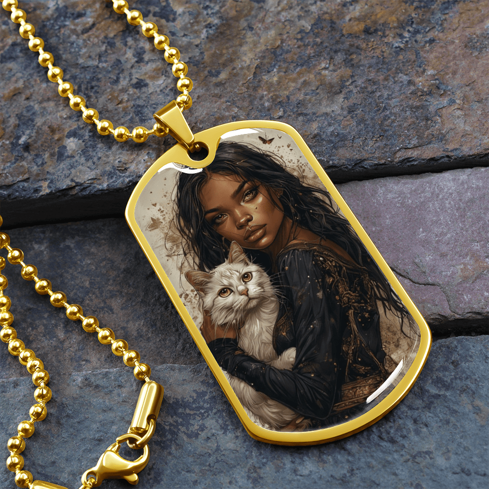Beautiful Strong Cat Lady Dog Tag Necklace
