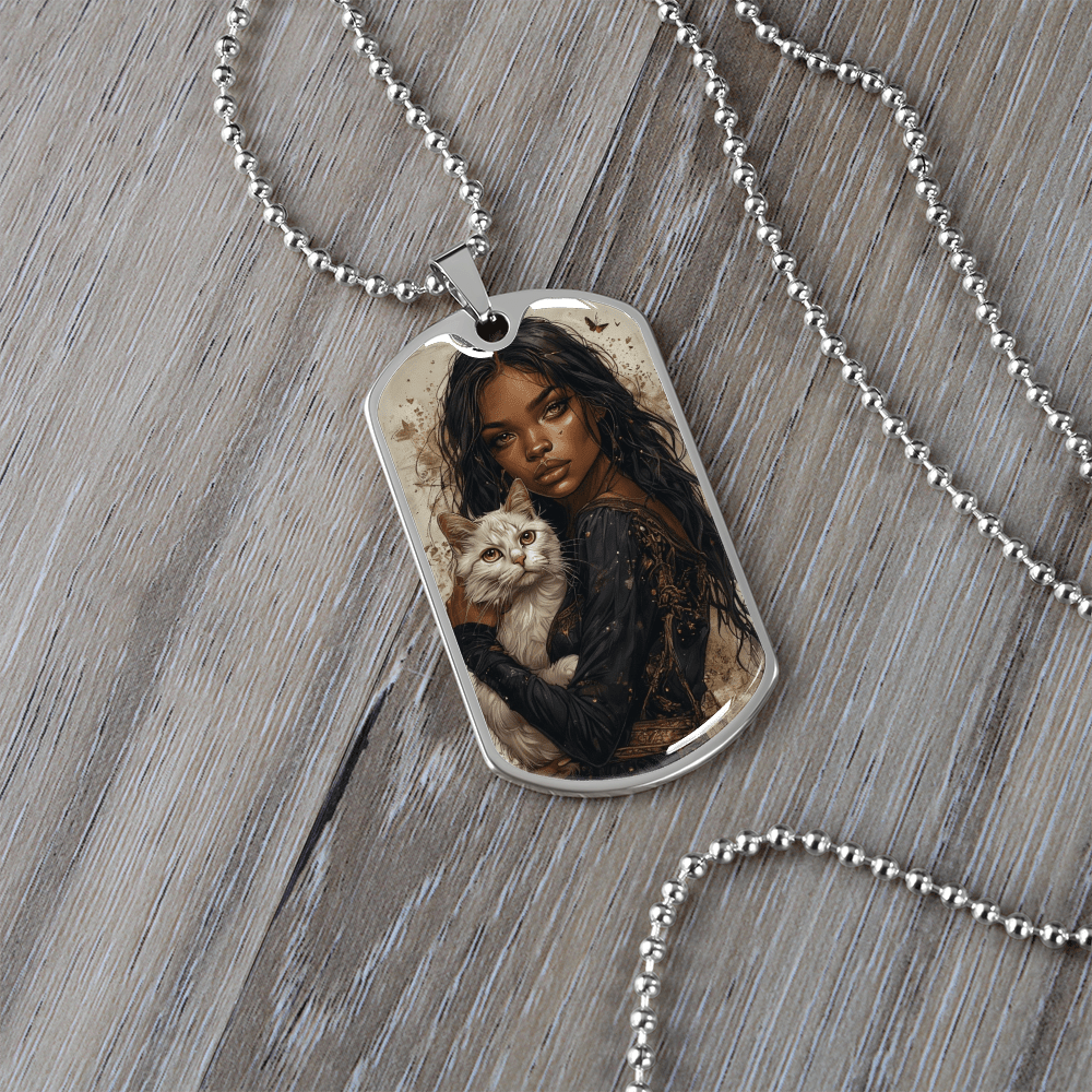 Beautiful Strong Cat Lady Dog Tag Necklace