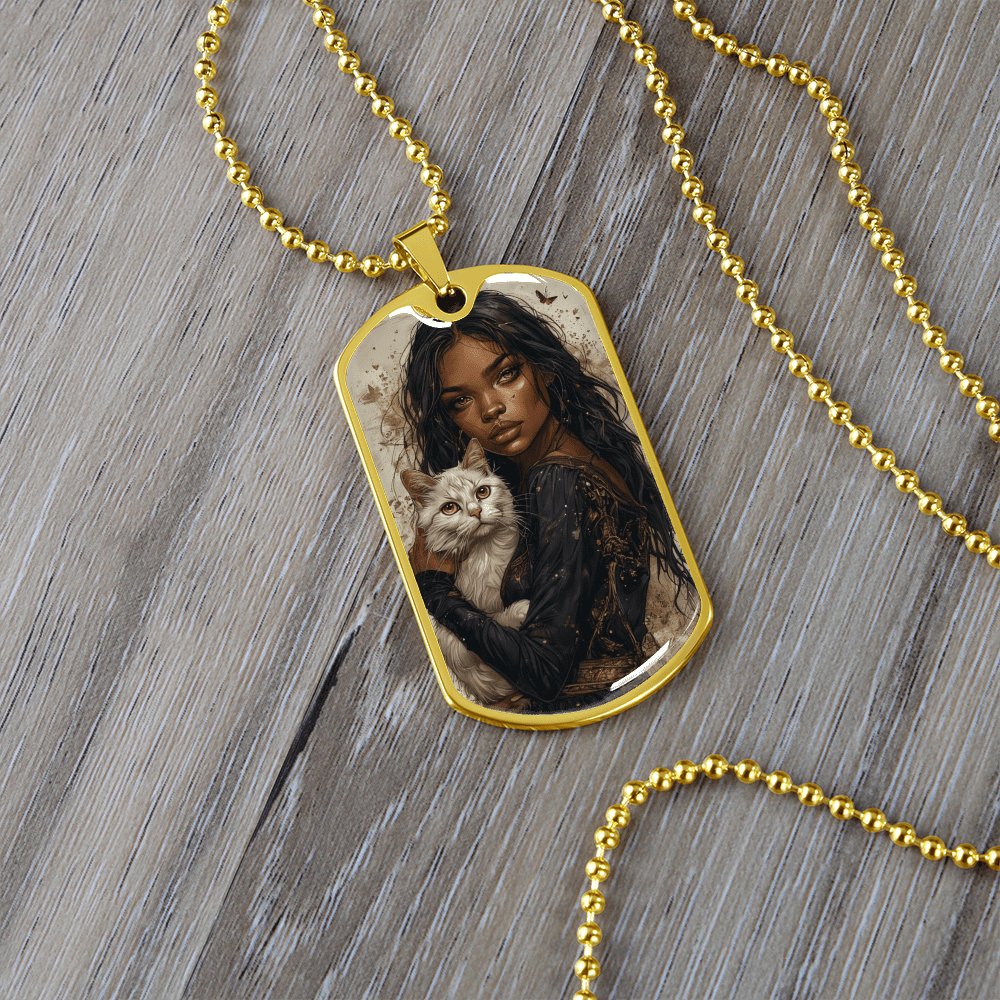 Beautiful Strong Cat Lady Dog Tag Necklace
