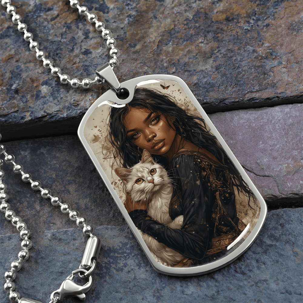 Beautiful Strong Cat Lady Dog Tag Necklace