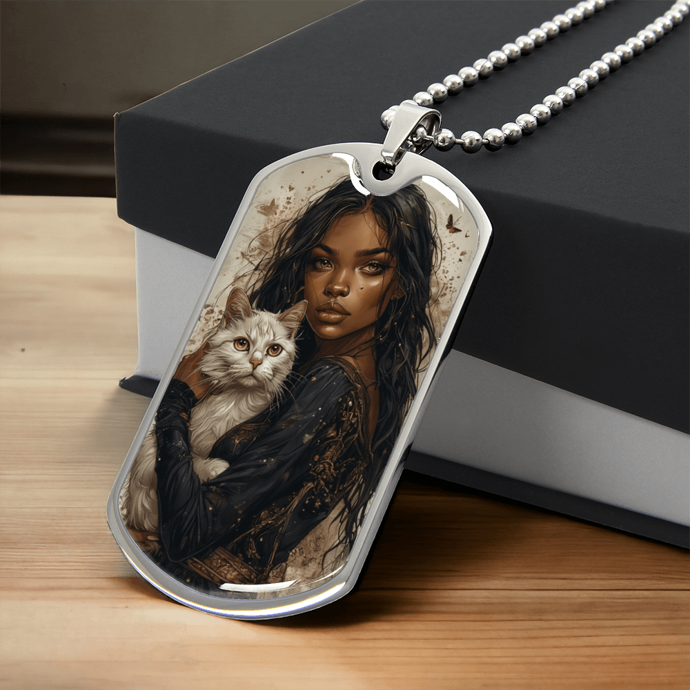 Beautiful Strong Cat Lady Dog Tag Necklace