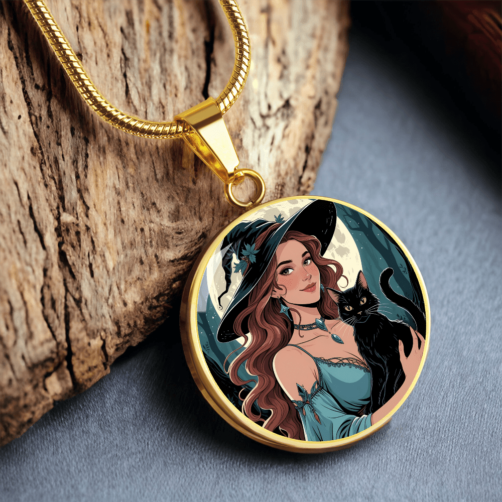 Beautiful Witchy Cat Lady Pendant Necklace