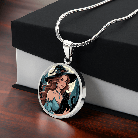 Beautiful Witchy Cat Lady Pendant Necklace