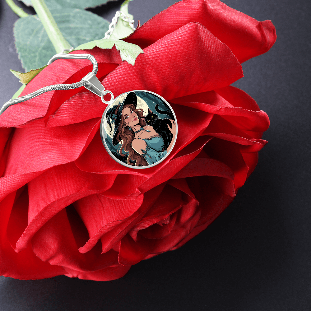 Beautiful Witchy Cat Lady Pendant Necklace