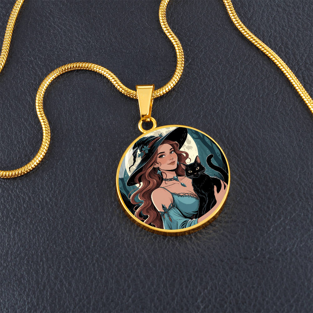 Beautiful Witchy Cat Lady Pendant Necklace