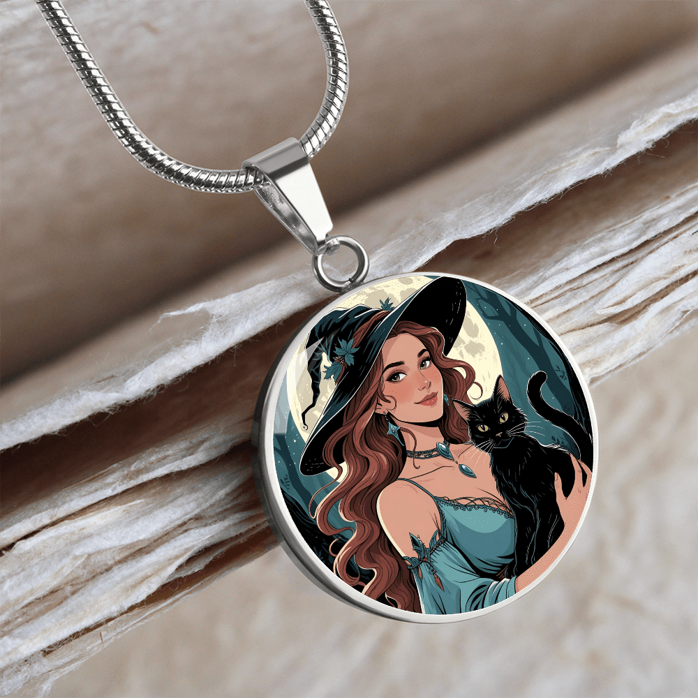 Beautiful Witchy Cat Lady Pendant Necklace