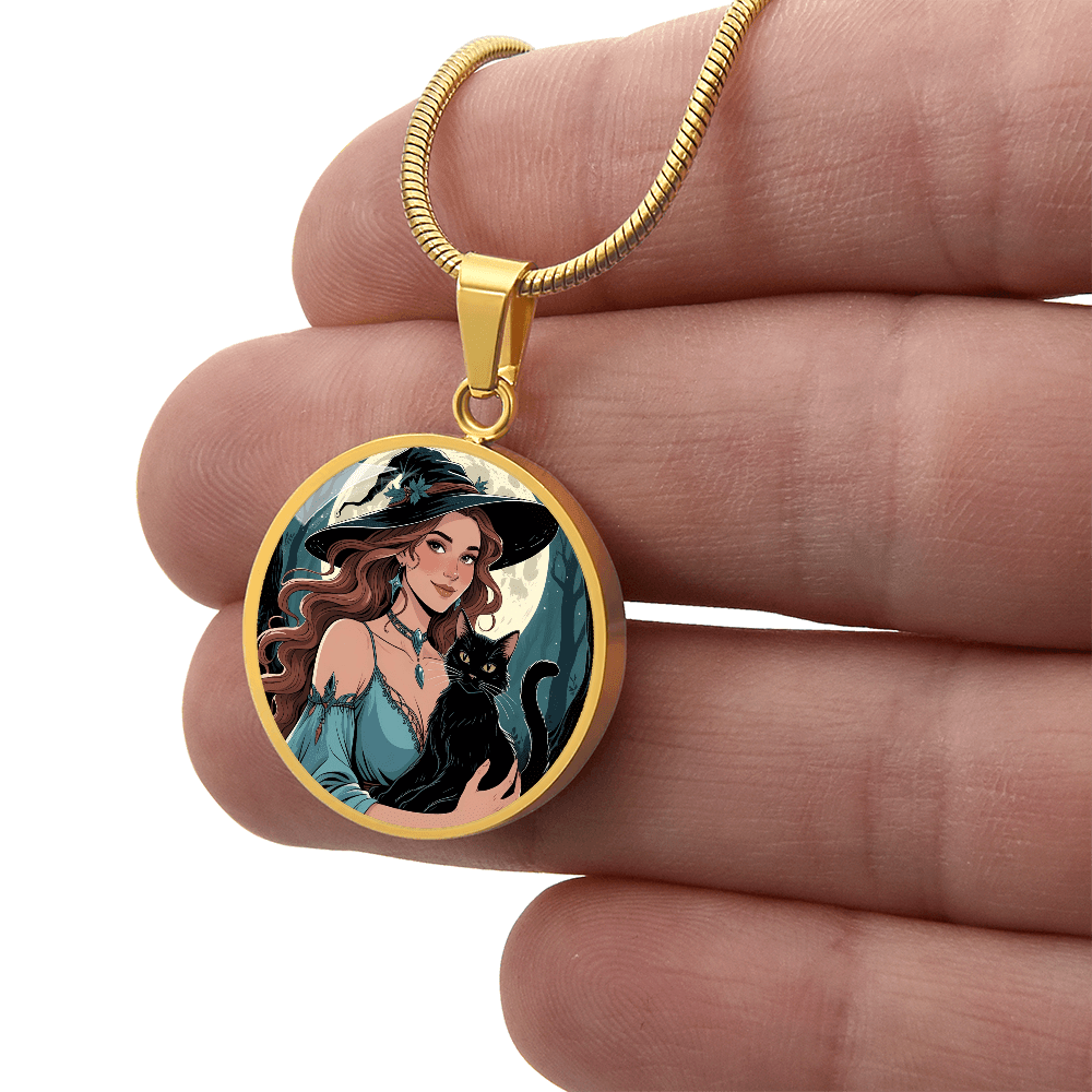 Beautiful Witchy Cat Lady Pendant Necklace