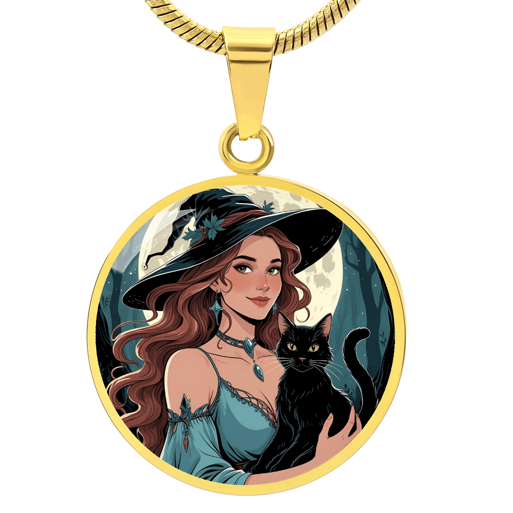 Beautiful Witchy Cat Lady Pendant Necklace