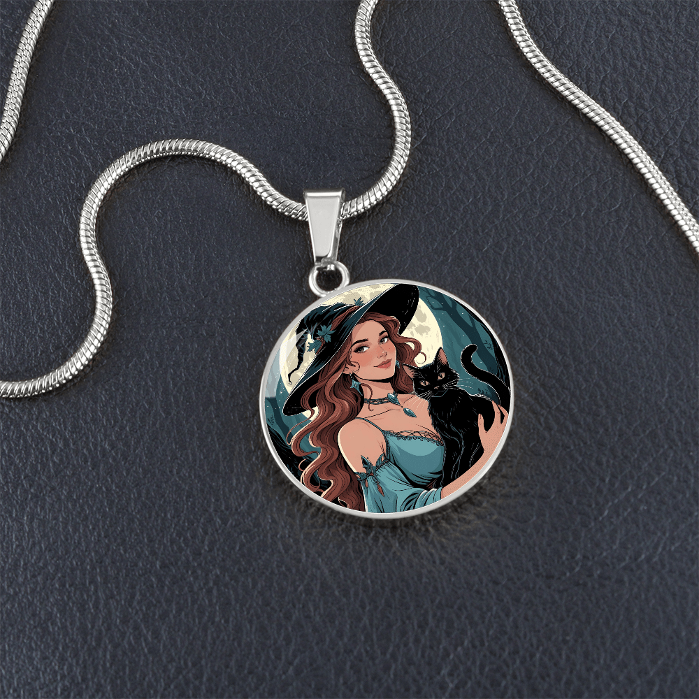 Beautiful Witchy Cat Lady Pendant Necklace