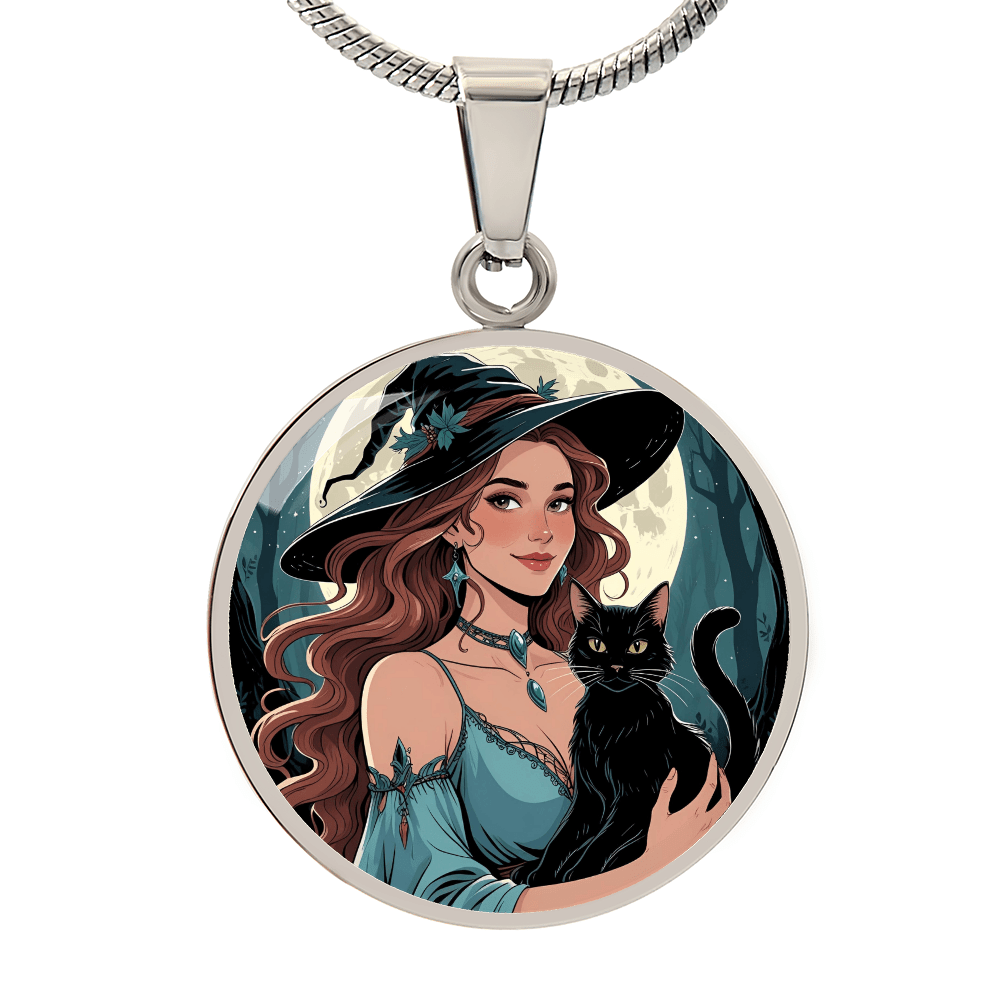 Beautiful Witchy Cat Lady Pendant Necklace