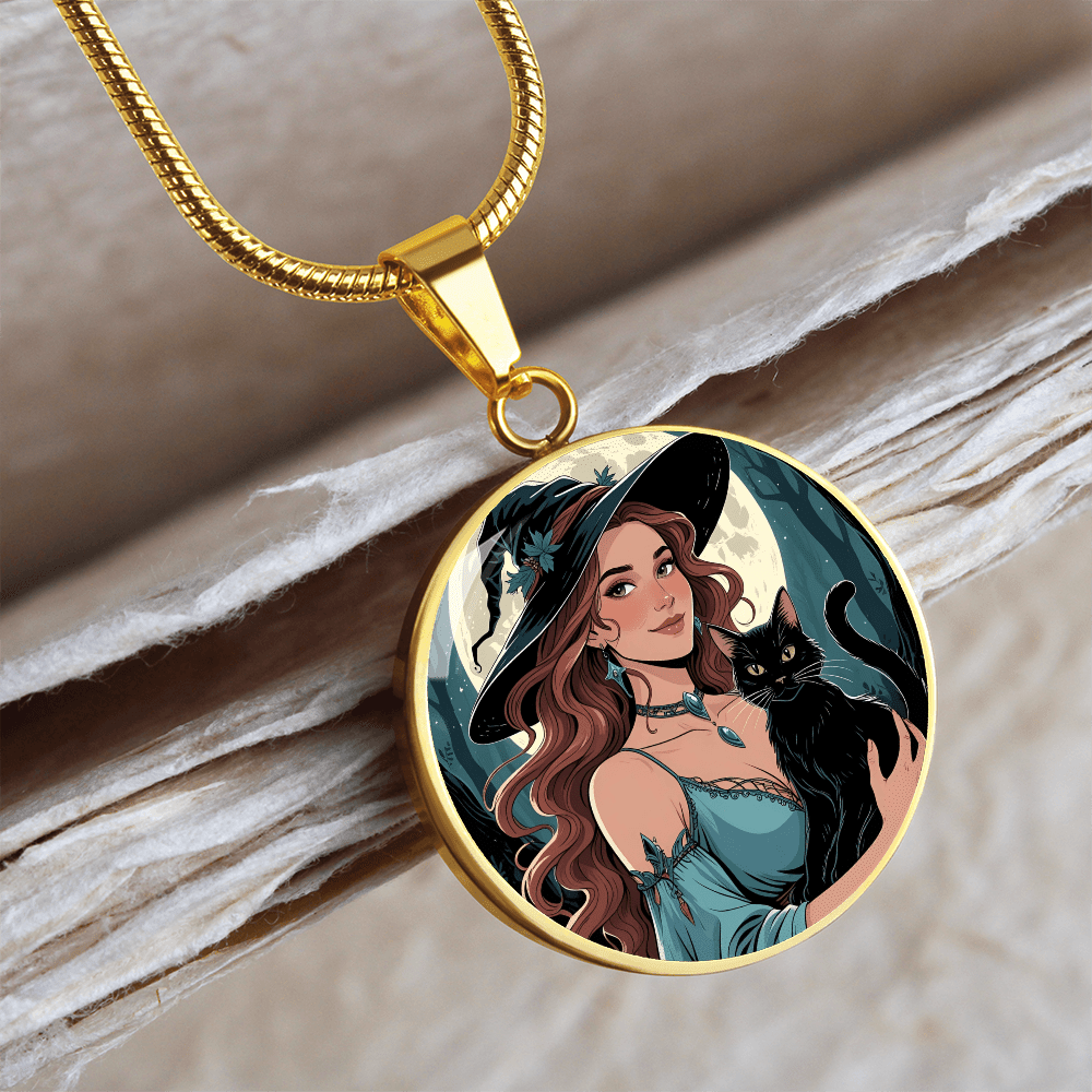 Beautiful Witchy Cat Lady Pendant Necklace
