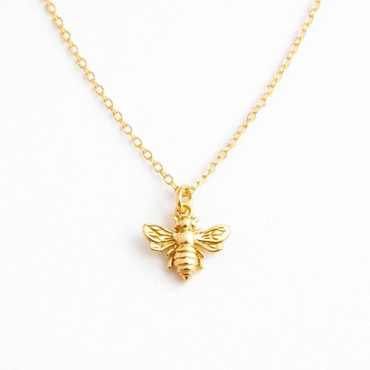Gold Filled Bumble Bee Necklace – Gold Bee Charm on 18” Cable Chain