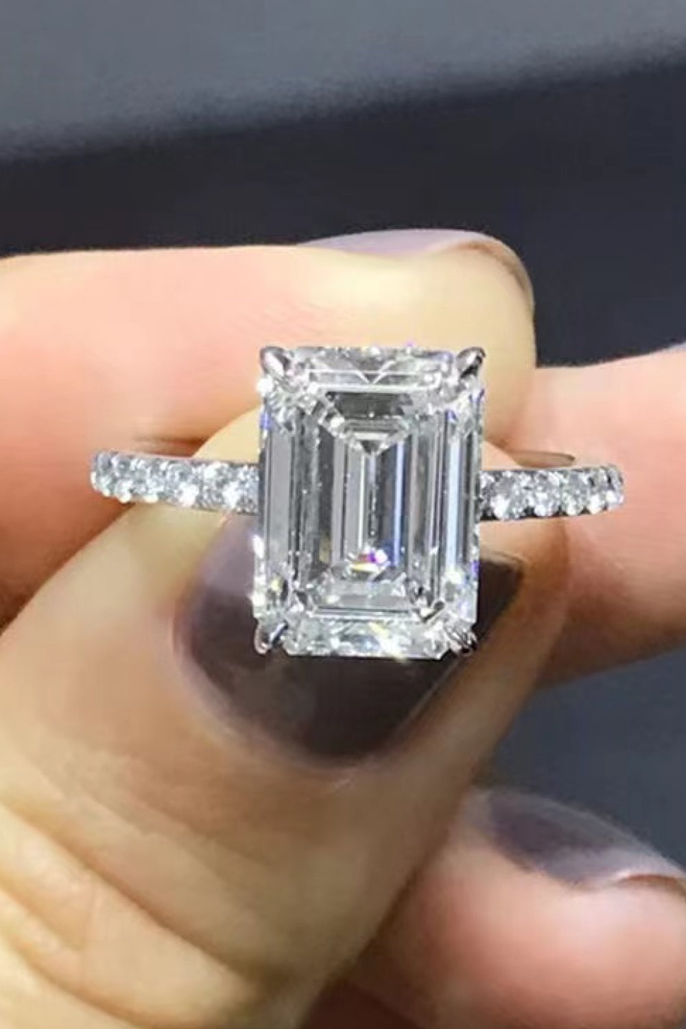 5 Carat Emerald-Cut Emerald-Cut Sparkala™ with Side Stones Ring (Platinum Over Pure Sterling Silver)