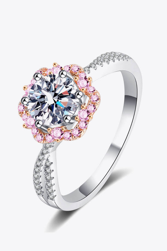 1 Carat Pink Brilliant Round Cut Sparkala™ Flower-Shaped Crisscross 925 sterling silver Ring