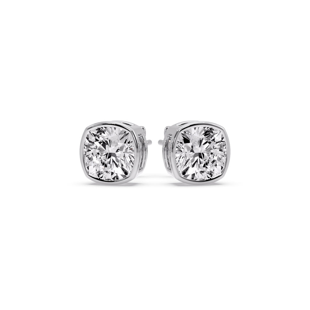 Bezel Set Cushion Diamond Stud Earrings