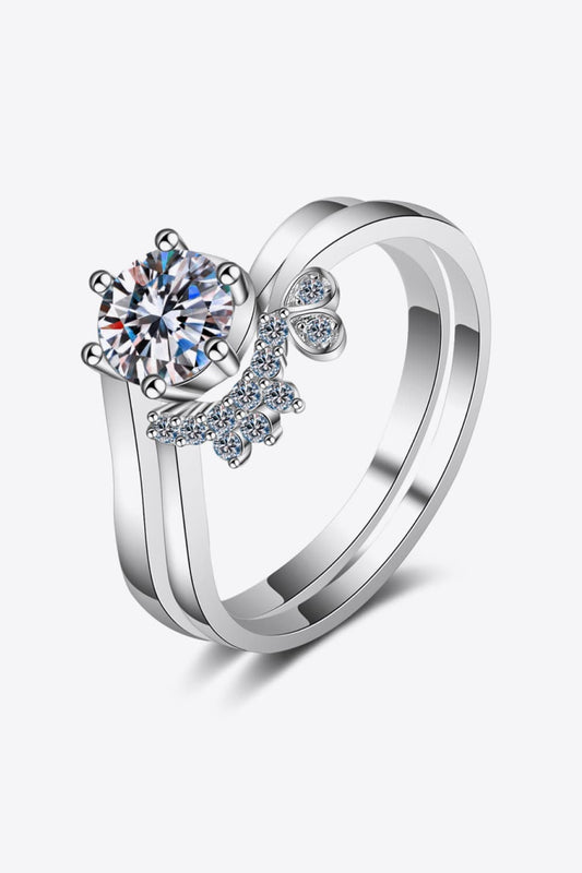 Brilliant Round Cut Sparkala™ Rhodium-Plated Two-Piece Ring Set
