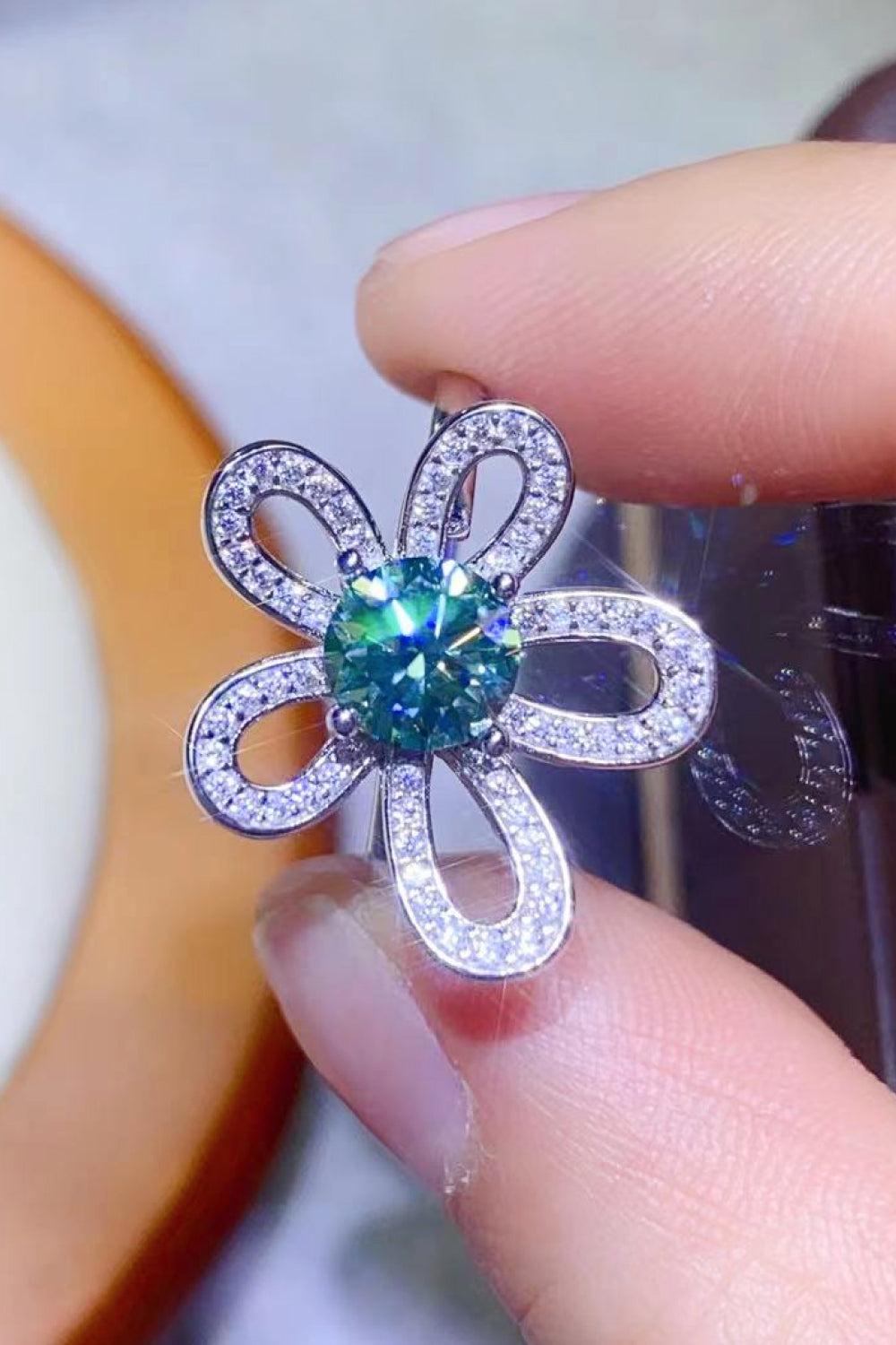 1 Carat Green Sparkala™ Flower Shape Open Ring