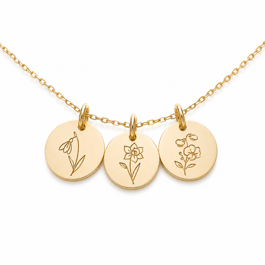 Birth Flower Necklace | Hand Stamped | 14K Gold Filled
