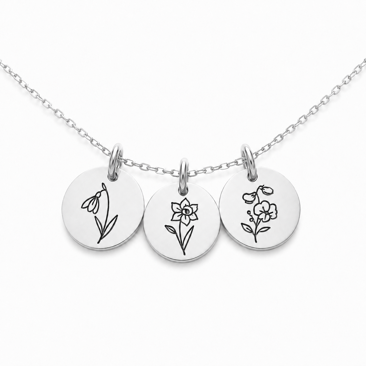 Birth Flower Necklace | Hand Stamped | Sterling Silver