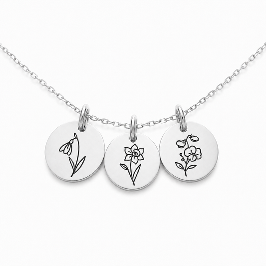 Birth Flower Necklace | Hand Stamped | Sterling Silver