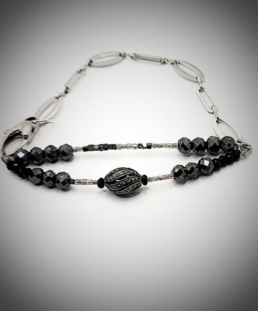 Black and Grey Diamond Chain link Bracelet