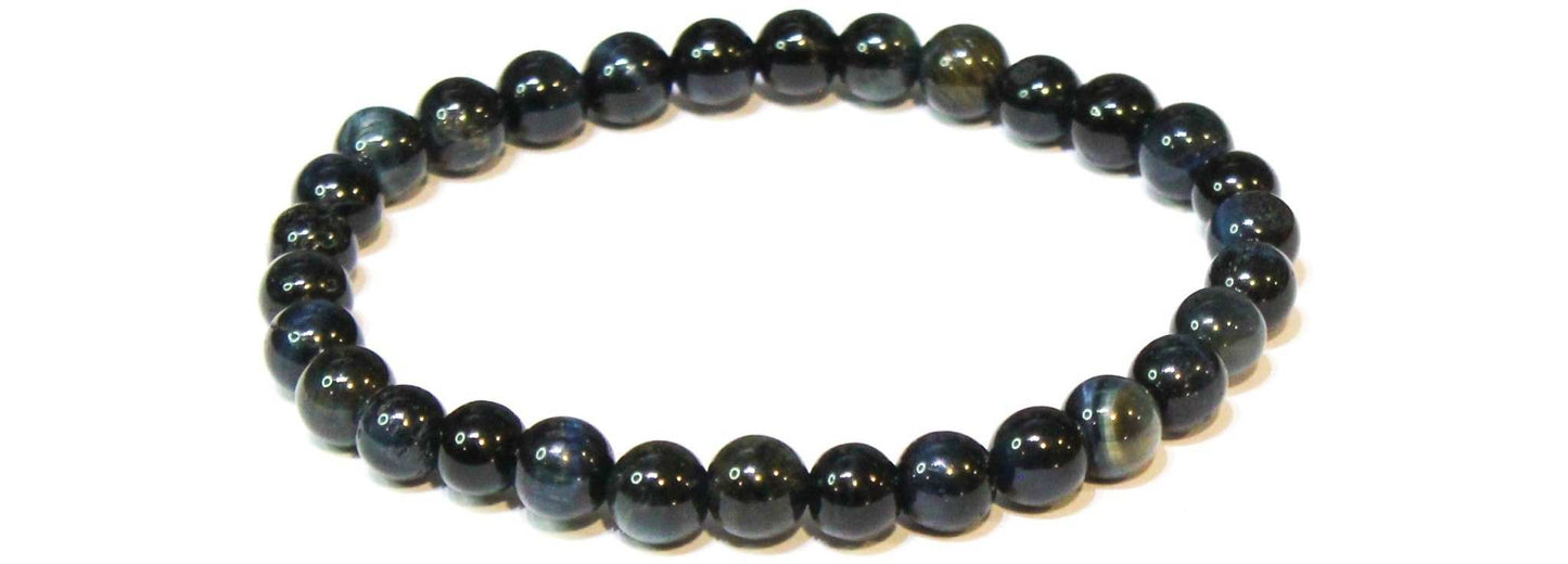 Blue Tiger (Hawk's Eye) Round Bead Bracelet - Mental Stability
