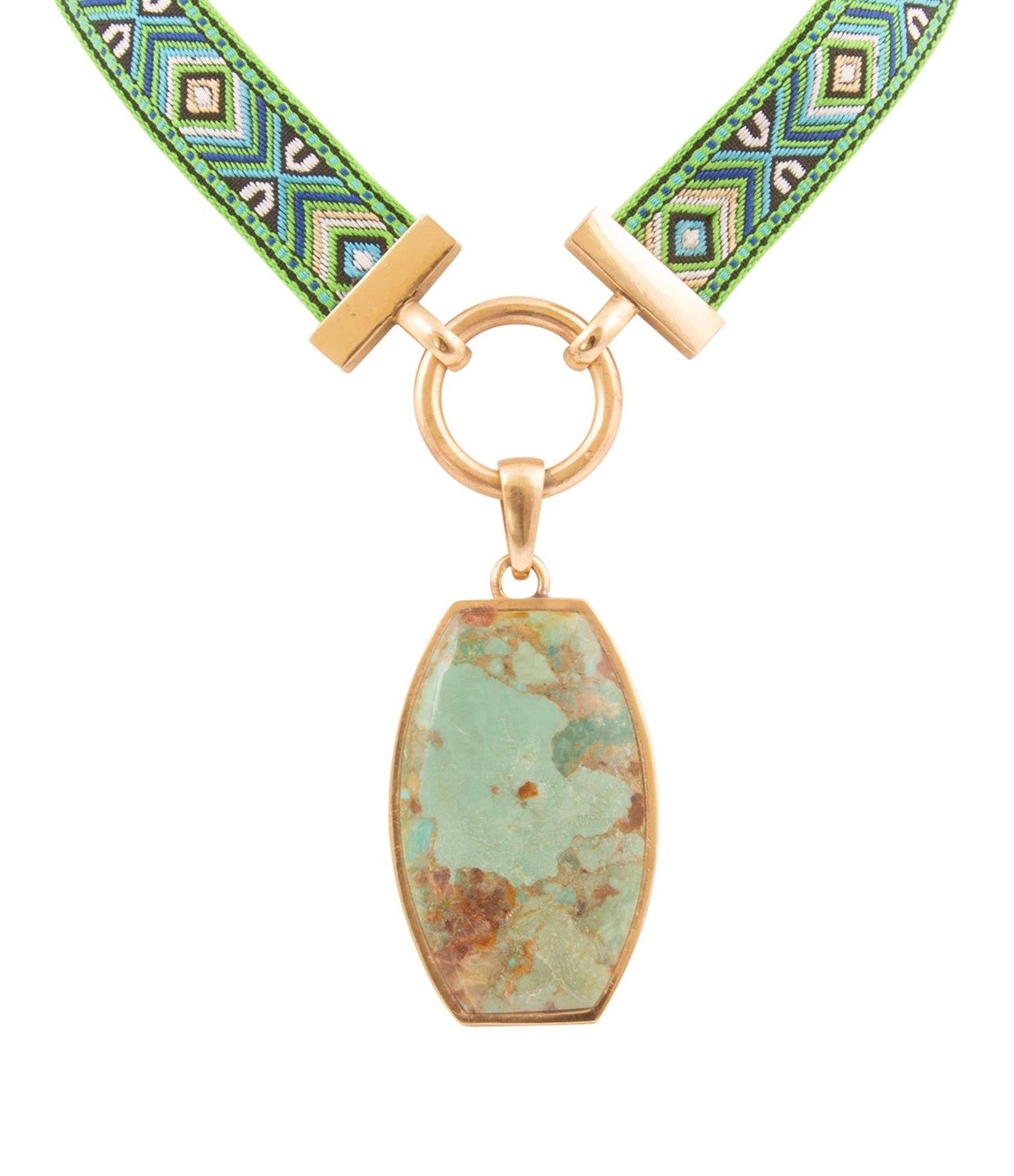 Blue Turquoise Textile Blue and Green Ribbon Necklace