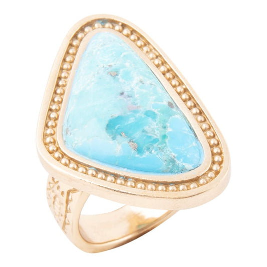 Blue Turquoise Triangle Golden Statement Ring