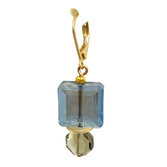 Blue Square Crystal And Smokey Topaz Earrings