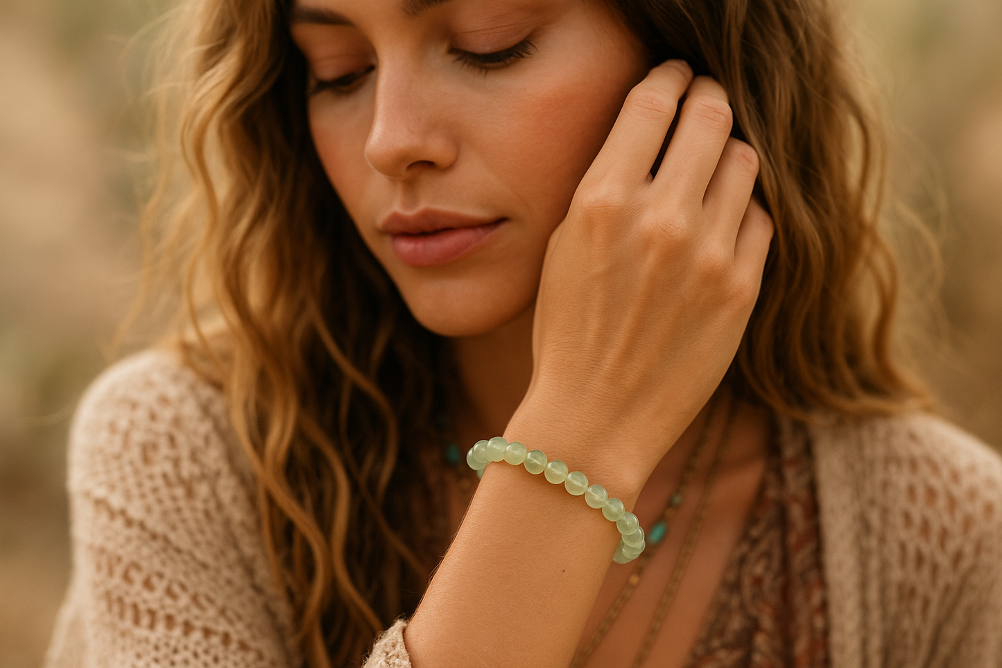 Prehnite Round Bead Bracelet - Unconditional Love