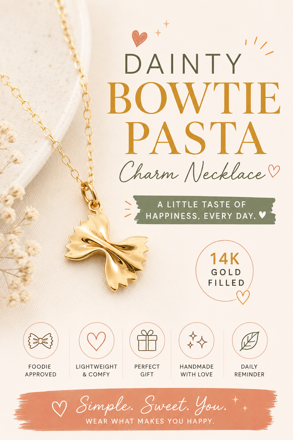 Bowtie Pasta Necklace