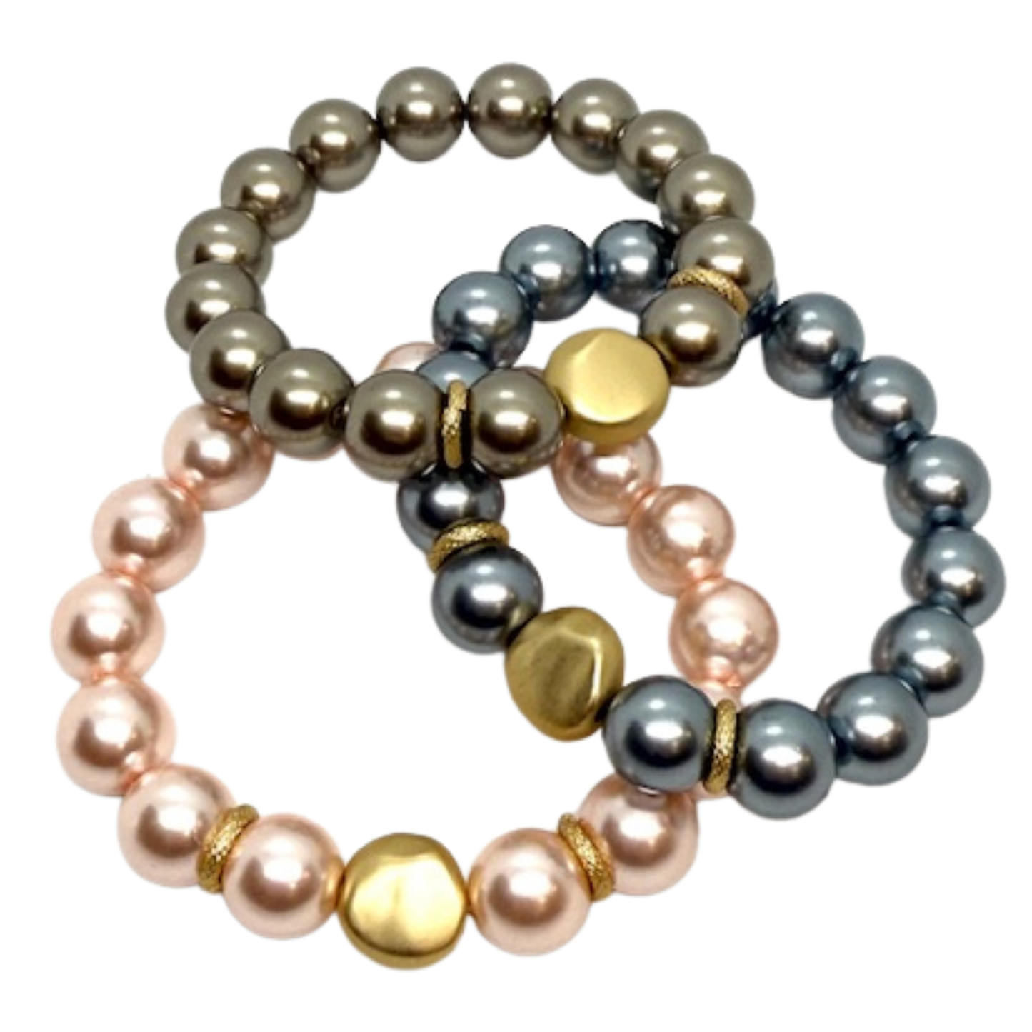 Grey Pearl Bracelet With Matte Gold Nugget Accent