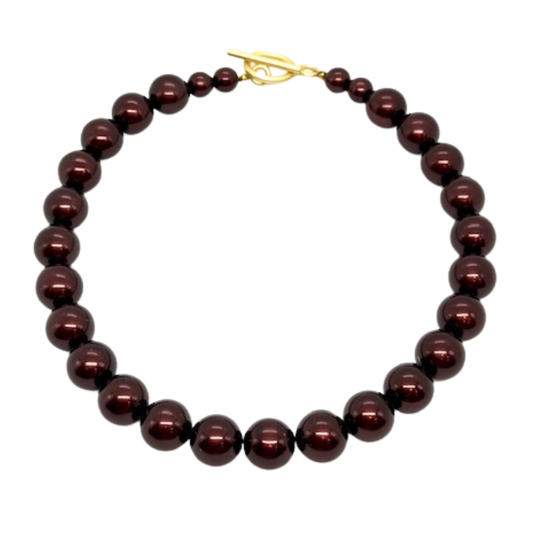Burgundy Bubble Pearl Necklace With Matte Gold Toggle