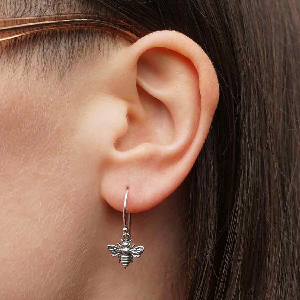 Sterling Silver Bee Dangle Earrings – Dainty Nature-Inspired Jewelry