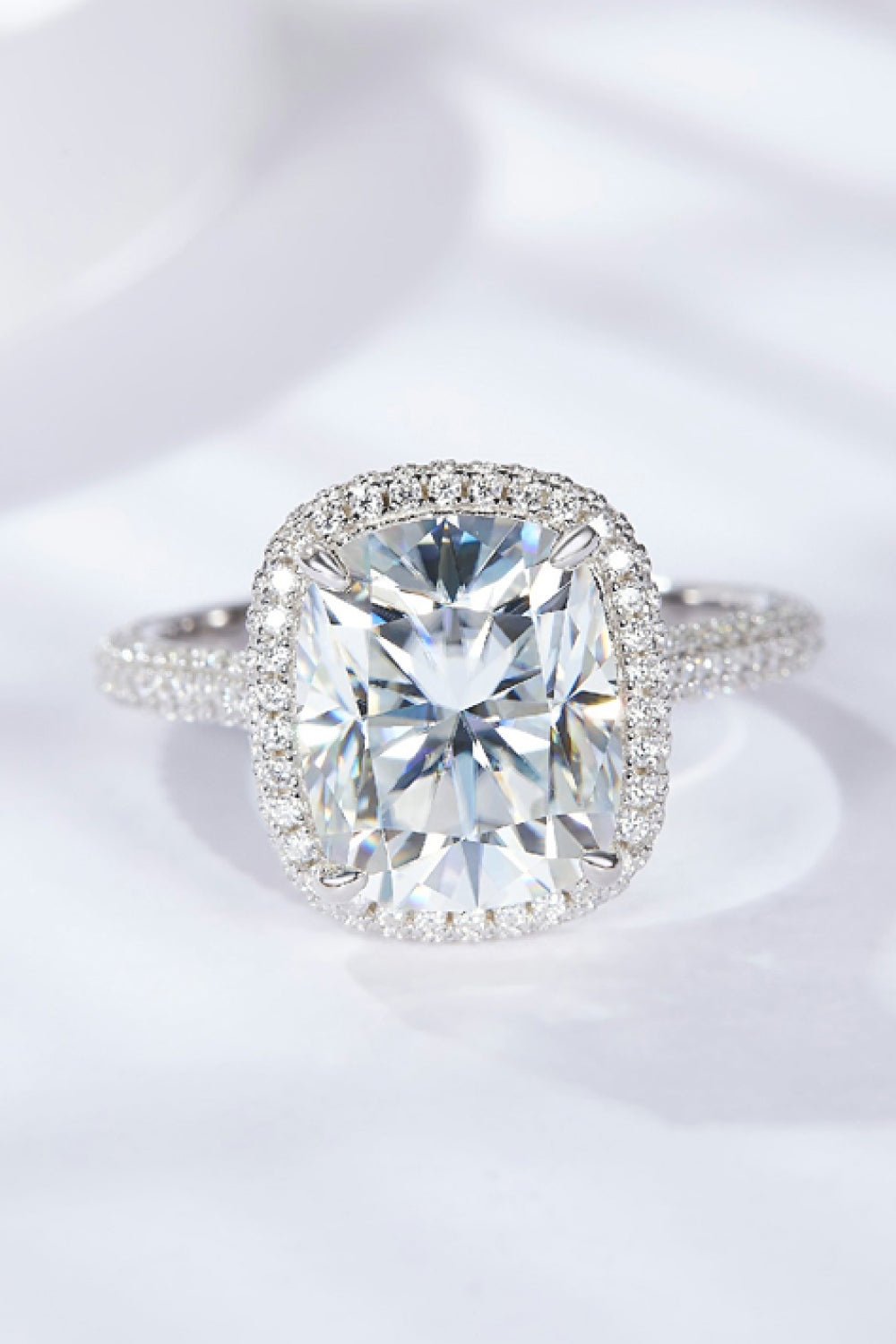 6 Carat Cushion-Cut Sparkala™ Halo Ring (Platinum Over Pure Sterling Silver)