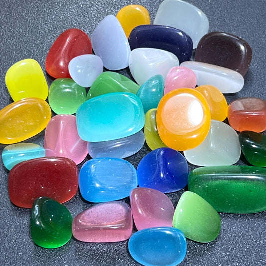 Cats Eye Flashy Colored Glass Tumbled Stones (By The Piece or Pound) Bulk Wholesale Lot Gemstone Decor Supply