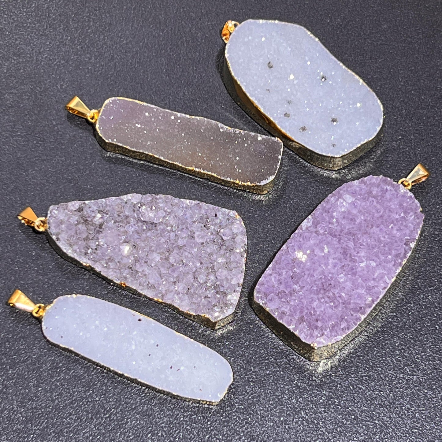 Large Agate and Amethyst Druzy Crystal Statement Pendants (Gold Plated)