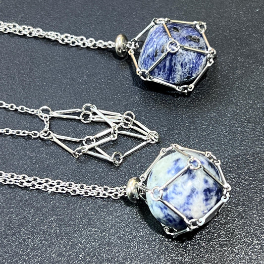 Crystal Gem Holder Necklace Pendant Set (24 Inch Stainless Steel Chain Cage) Interchangeable Jewelry Supply