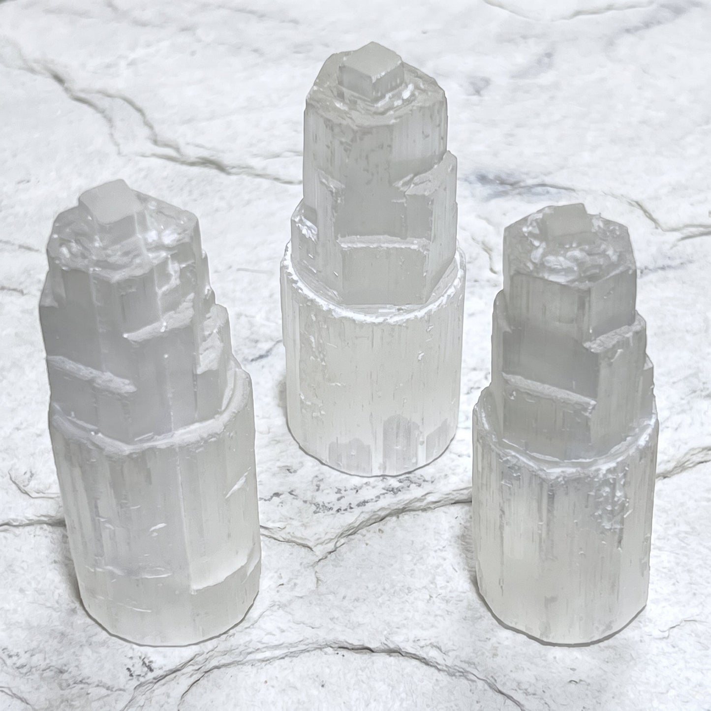 Selenite Satin Spar Crystal Standing Tower Carving (4 Inch)