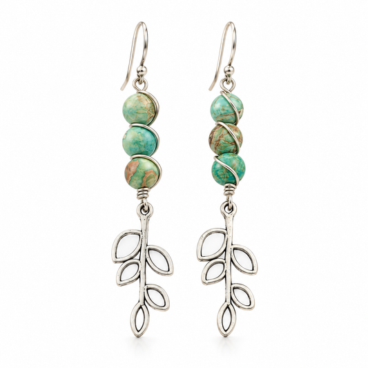 Aqua Terra Jasper & Pewter Tree Earrings