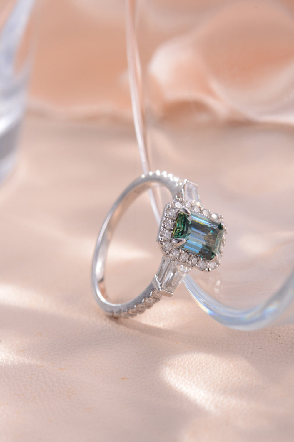 1 Carat Green Emerald-Cut Sparkala™ Platinum Over Pure Sterling Silver Ring