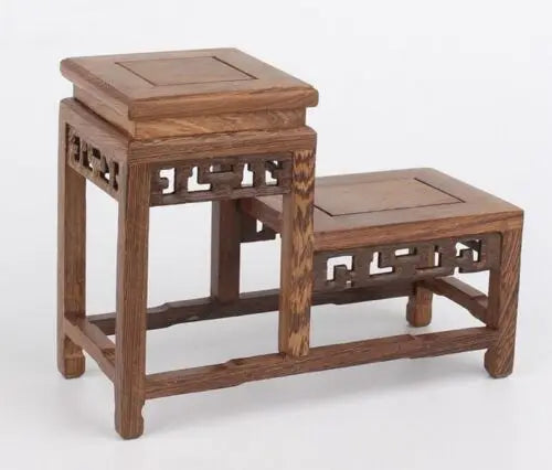 Traditional Chinese Wooden Fishbowl & Bonsai Stand – Carved Pedestal Base for Vases, Teapots & Stones