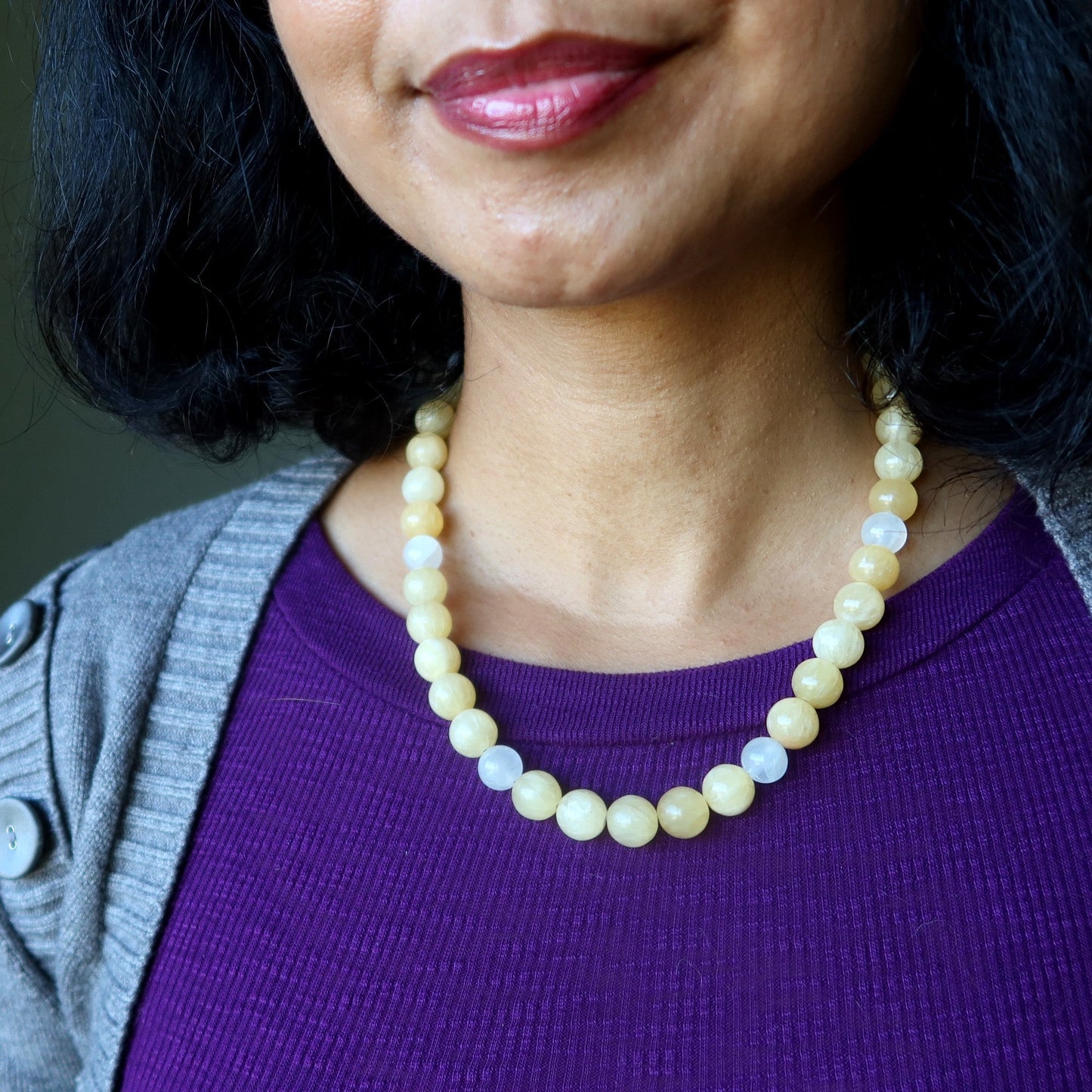 Yellow Calcite Necklace Intense Feelings White