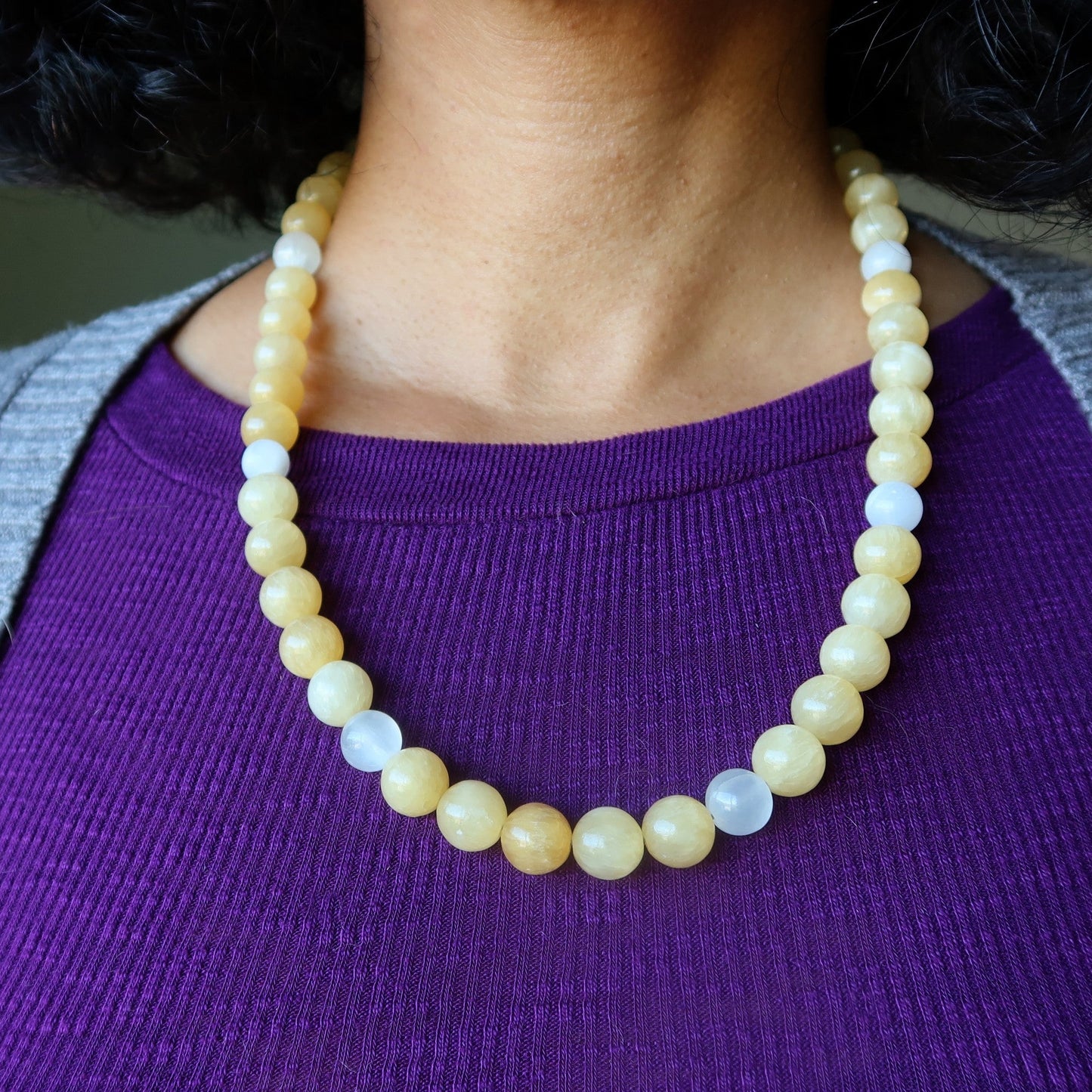 Yellow Calcite Necklace Intense Feelings White