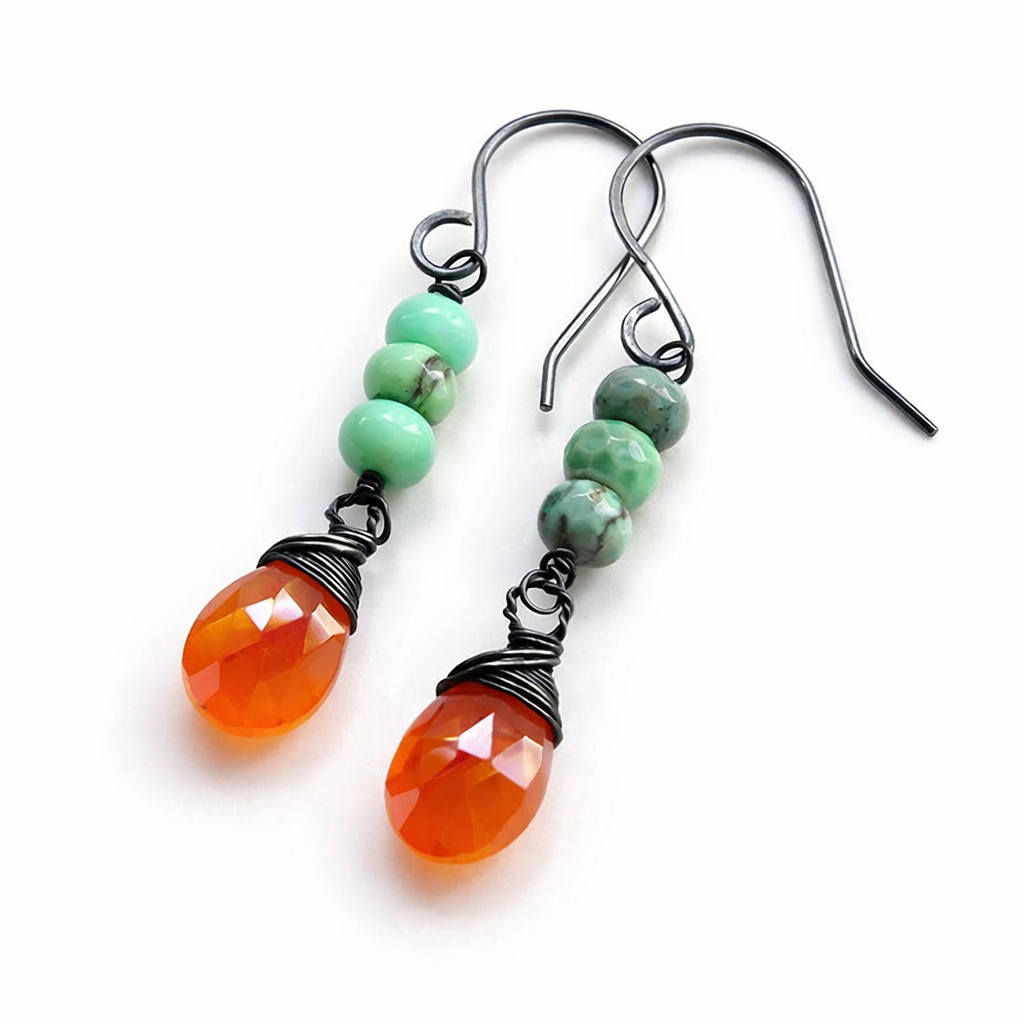 Carnelian & African Turquoise Earrings – Oxidized Sterling Silver