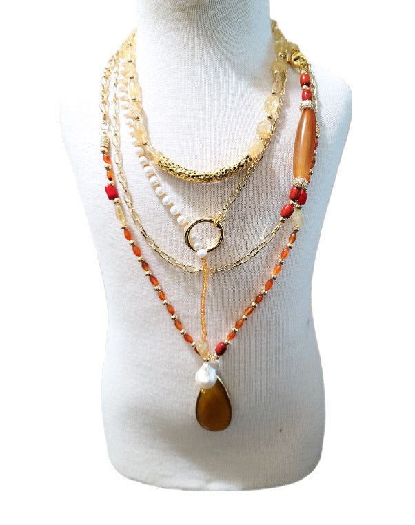 Carnelian and Citrine Multilayer Necklace