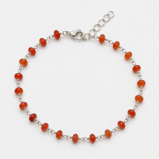 Sterling Carnelian Gemstone Wire Wrapped Bracelet